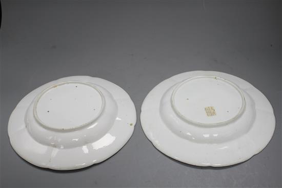 A pair of Chelsea Gotzkowsky type flower moulded dinner plates, c.1755, spur marks only, 24.5cm